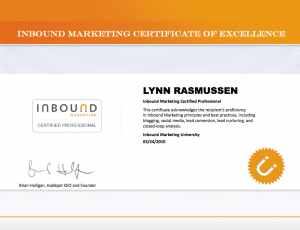 Inbound Marketing Certificate for Lynn Rasmussen